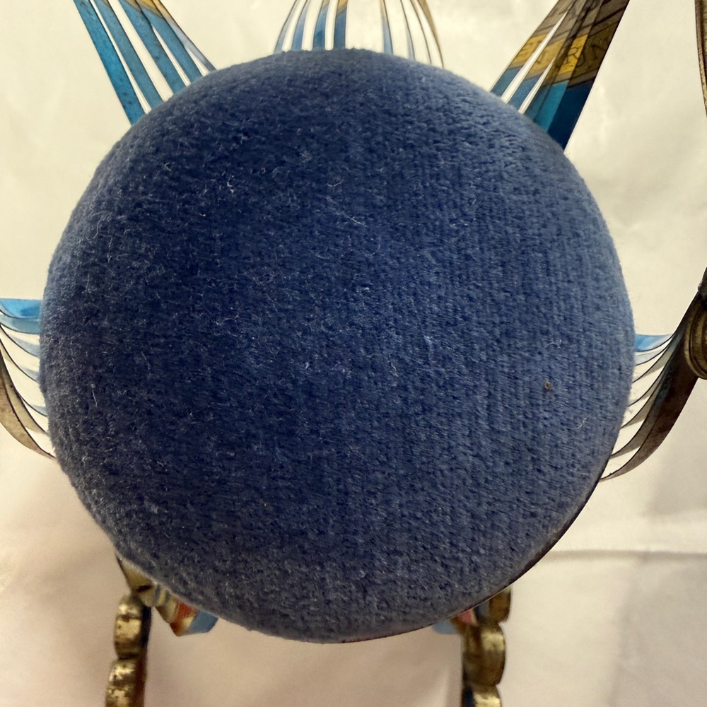 Pin Cushion MINI 5 inches Vintage 1970 Recycled Tins Can Art Blue Velvet - Picture 4 of 14